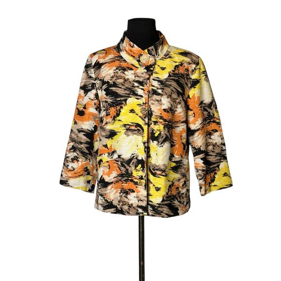 David Brooks vintage orange yellow print silk blazer jacket size Medium - Picture 12 of 16